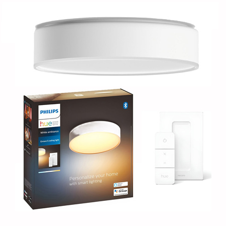 Lampa Sufitowa Plafon LED Enrave Biały 9,5W 26cm CCT PHILIPS HUE Bluetooth + Przełącznik Dimmer Switch