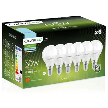 Zestaw 6x Żarówka LED E14 P40 8W = 60W 806lm 6500K Zimna 180° LUMILED