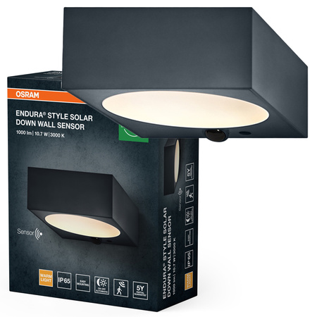 Kinkiet Ogrodowy Lampa Elewacyjna Zewnętrzna LED z Czujnikiem Ruchu i Zmierzchu 10.7W 880lm 3000K Ciepła Ściemnialna Szary IP65 Endura Osram