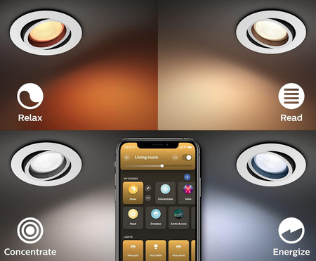 3x Oprawa Podtynkowa Wpuszczana LED 4.2W 400lm IP20 White and Color Ambiance RGB + TW Biała Inteligentna SMART Zigbee Bluetooth Centura Philips HUE