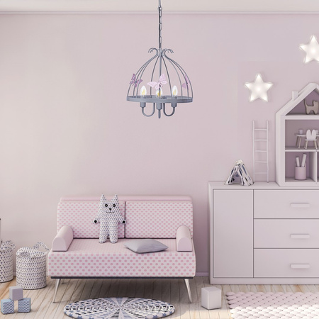 Lampa Sufitowa Żyrandol KAGO 3xE14 Szaro-Różowa Milagro
