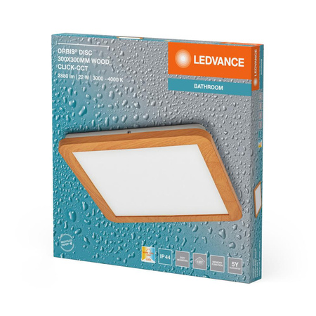Plafon LED Lampa Łazienkowa Oprawa Sufitowa Kwadratowa 22W IP44 CCT 3000K-4000K Drewniany LEDVANCE
