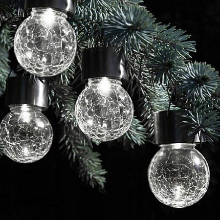 Lampa Solarna LED KULKA Ogrodowa Wisząca Biała Zimna Szklana Efekt Pękniętego Szkła