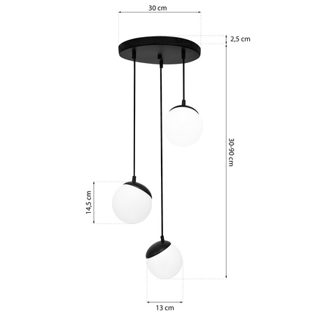 Lampa wisząca SFERA 3xE14 Białe Kule Czarne Detale MLP8868 Milagro Metal + Szkło