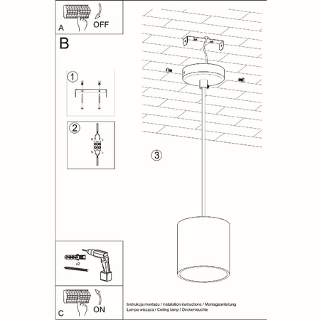 Lampa Sufitowa Wisząca Zwis GU10 Cylindryczna Czarna Nowoczesna Orbis Sollux