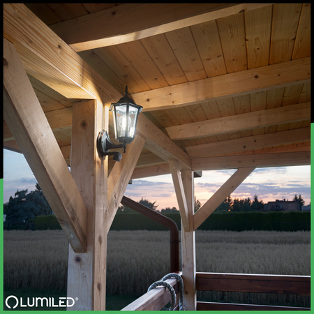 Lampa Ogrodowa Kinkiet Elewacyjny Zewnętrzny E27 LED Latarnia Czujnik Ruchu BELLIS Czarna LUMILED