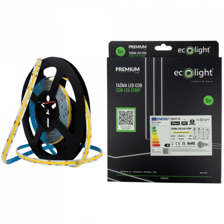Taśma LED Pasek COB 7W/m 735lm/m 320LED/m 24V 3000K Ciepła IP67 Rolka 5m Ecolight