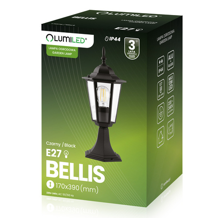 Lampa Ogrodowa Zewnętrzna E27 SŁUPEK LATARNIA 39cm Czarna BELLIS LUMILED