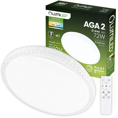 Plafon LED Lampa Sufitowa Natynkowa AGA2 72W IP44 CCT Biały Okrągły 50cm + PILOT LUMILED