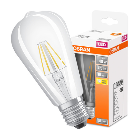 Żarówka LED E27 ST64 4W = 40W 470lm 2700K Ciepła 300° Filament OSRAM 