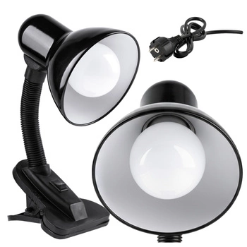 Lampka Biurkowa Lampa Stołowa Szkolna E27 Klips Czarna Lumek Kobi