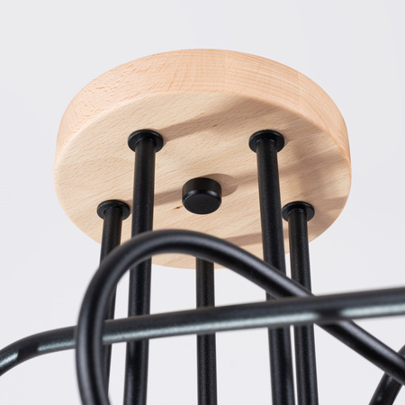 Lampa Sufitowa Żyrandol Pająk Wisząca 5x E27 Naturalne Drewno Czarna Ember Peach Puff SL.1478 Sollux