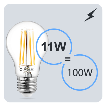Żarówka LED E27 A60 11W = 100W 1521lm 3000K Ciepła 360° FILAMENT LUMILED