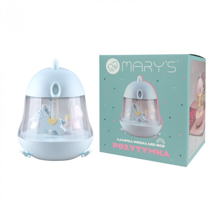 Lampka Nocna Dziecięca LED 5W 3000K Ciepła + Wielokolorowa RGB Akumulatorowa 1200mAh Niebieska POZYTYWKA MARY'S