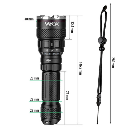 Latarka Taktyczna LED Ręczna Mocna 3-kolorowa SST40 1500lm Pro Series VA0099 Vayox