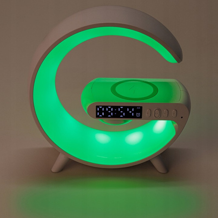 Lampka Biurkowa Stołowa LED 3W 420lm RGB Akumulatorowa Gamingowa Ładowarka Indukcyjna Głośnik BlueTooth Włącznik On/Off Biała Masterled