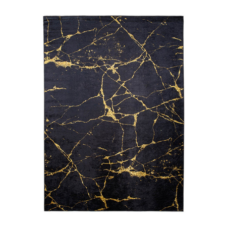 Dywan Antypoślizgowy MARBLE Wykładzina Chodnik Czarno-Złoty Marmur 80x150 cm GOLDLUX