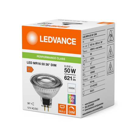 Żarówka LED Reflektor GU5.3 MR16 6.8W = 50W 621lm 4000K Neutralna 36° CRI90 12V Ściemnialna Ledvance