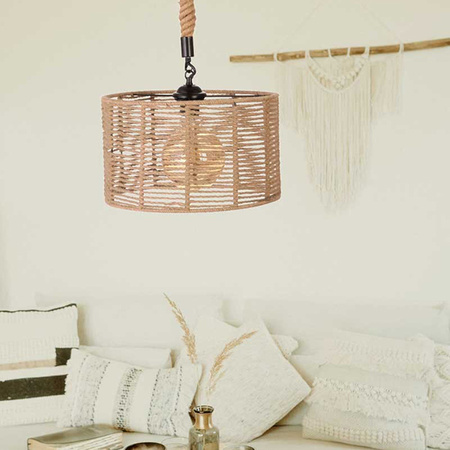 Lampa Wisząca Sufitowa BOHO Pleciona Jutowa Walec do LED E27 SZNUR