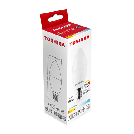 Żarówka LED E14 C37 7W = 60W 806lm 3000K Ciepła 220° Mleczna TOSHIBA