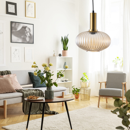 Lampa Wisząca Sufitowa NORFOLK E27 Zwis Bursztynowa GOLDLUX (Polux)