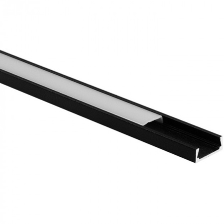 Profil Aluminiowy do Taśm LED Czarny Wpuszczany/Natynkowy 2m z Mlecznym Kloszem i Zaślepkami Ecolight