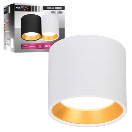 Oprawa Natynkowa LED GOLDA Halogenowa Sufitowa GX53 Tuba Okrągła Biało - Złota