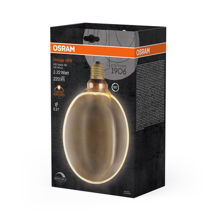Żarówka LED Dekoracyjna G183 Kula E27 4W = 22W 220lm 1800K Ciepła 330° Filament Ściemnialna Vintage 1906 Osram