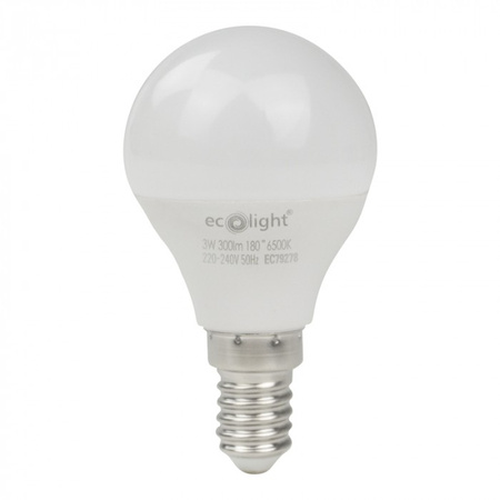 Żarówka LED Kulka P45 E14 3W 270lm 6500K Zimna Ecolight