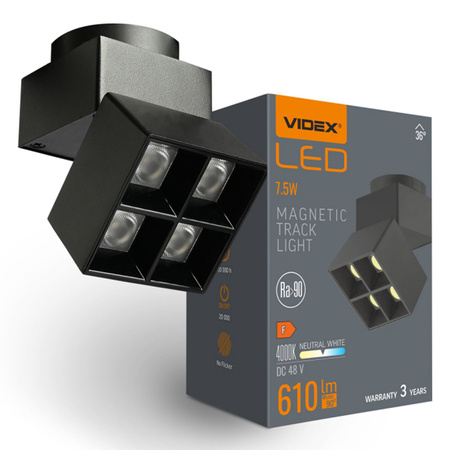 Lampa LED do Szyny Magnetycznej 7.5W 610lm 4000K Neutralny CRI90 36° Czarna VIDEX