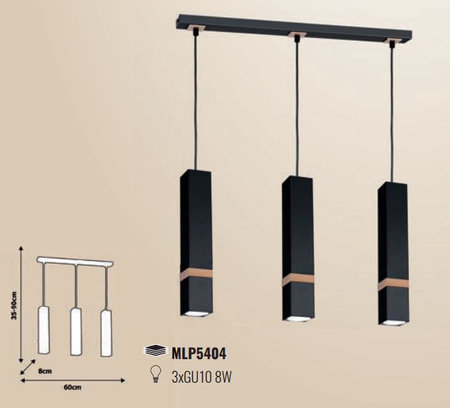 Lampa wisząca w stylu skandynawskim loft czarna MiLAGRO VIDAR 3x GU10 Metal + drewno