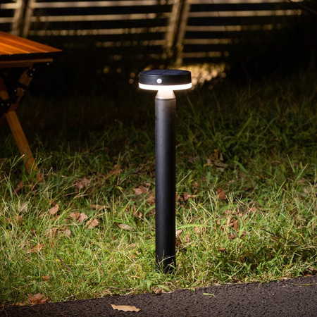 Lampa Solarna Ogrodowa LED Wbijana Stojąca Ozdobna Czujnik PIR 4000K Lampka USB-C IP44 Czarny