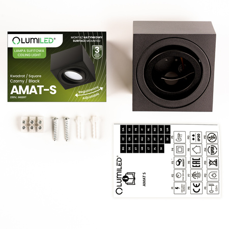 Oprawa Natynkowa HALOGENOWA Spot Tuba Ruchoma Kwadratowa Czarna 50mm AMAT-S LUMILED