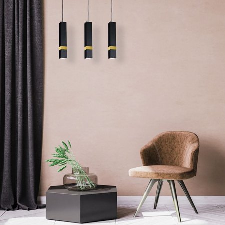 Lampa wisząca Tuba Zwis VIDAR Czarny + złoty 3x GU10 Milagro Metal Styl nowoczesny