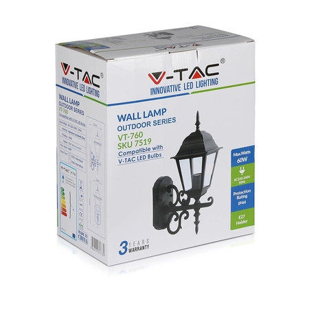 Lampa Ogrodowa Elewacyjna Kinkiet E27 Mała Czarny mat VT-760 V-TAC
