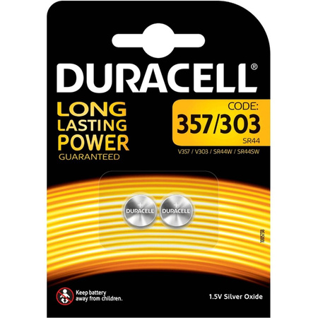 BATERIE SREBROWE DURACELL D 357 303 SR44 G13 1.5V Blister 2szt.