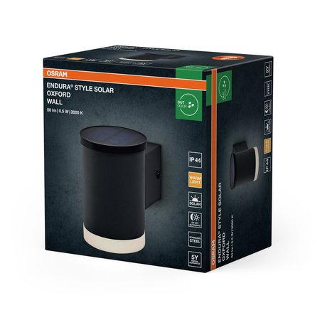 Kinkiet Solarny Ogrodowy Lampa Elewacyjna Zewnętrzna LED 0.5W 50lm 3000K Ciepła Szary IP44 Endura Osram