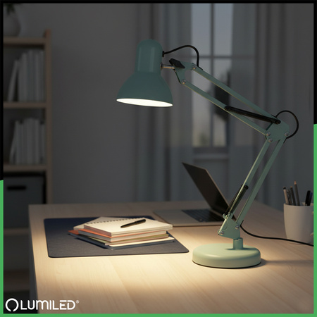 Lampka Biurkowa Kreślarska Stołowa E27 TOBI Pastelowa Niebieska Lumiled + uchwyt na blat