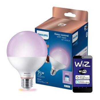 Żarówka LED E27 Kula G95 11W = 75W 1055lm 2200-6500K RGB + TW Inteligentna SMART WiFi Bluetooth Aplikacja WiZ Philips