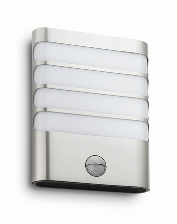 Kinkiet Ogrodowy Lampa Elewacyjna Zewnętrzna LED 3W 270lm 2700K IP44 z Czujnikiem Ruchu i Zmierzchu Srebrna Raccoon Philips