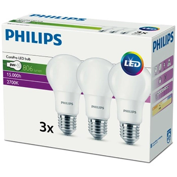 3PAK Żarówka LED E27 A60 8W = 60W 806lm 2700K Ciepła 300° PHILIPS CorePro