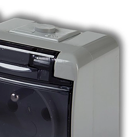 Gniazdko Podwójne Elektryczne Hermetyczne Ścienne Natynkowe z Bolcem IP54 KARLIK Popielate