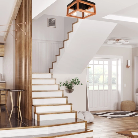 Lampa Sufitowa VILLY 2xE27 Czarna Drewniana LM - 2.175 Lamkur