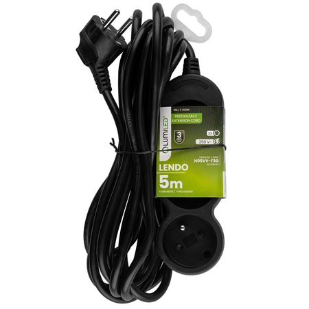 Przedłużacz Sieciowy Kabel z Uziemieniem Listwa Zasilająca 3 Gniazda 5m Czarny Sznur Lendo Lumiled