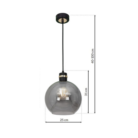 Lampa wisząca OMEGA 1xE27 Przydymione Szkło Kula MLP65300 Milagro Metal + Szkło