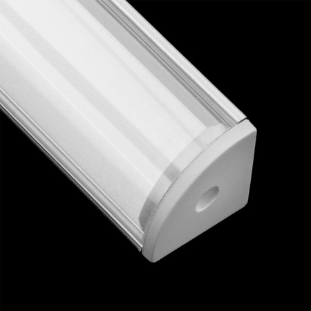 Profil Aluminiowy do LED KM55 Srebrny Narożny 2m z Przeźroczystym Kloszem i Zaślepkami