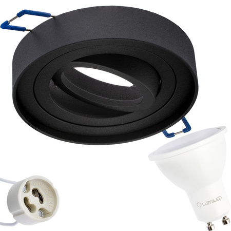 Zestaw Oprawa HALOGENOWA Tuba Spot Ruchoma MIDI GU10 Okrągła Czarna 20mm + LED GU10 6W 6500K LUMILED