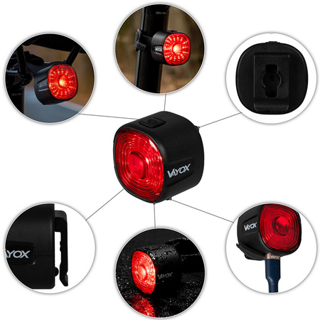 Lampka Latarka Rowerowa Tylna Czerwona USB-C 6 Trybów IP66 MOCNA VAYOX