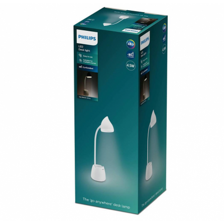 Lampka Biurkowa LED 4.5W 80lm 3000-5700K CCT USB z Uchwytem na Telefon Biała Hat Philips
