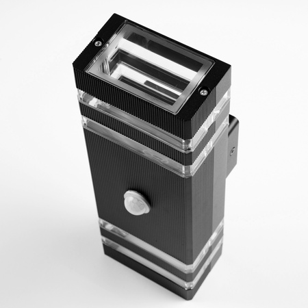 Lampa Ogrodowa Kinkiet Elewacyjny góra dół 2xGU10 Czarny Czujnik Ruchu IP54 PROTEA LUMILED